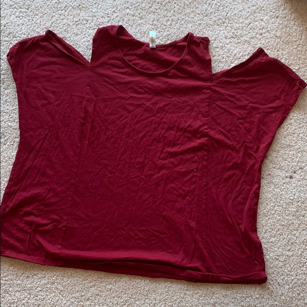 red open shoulder shirt